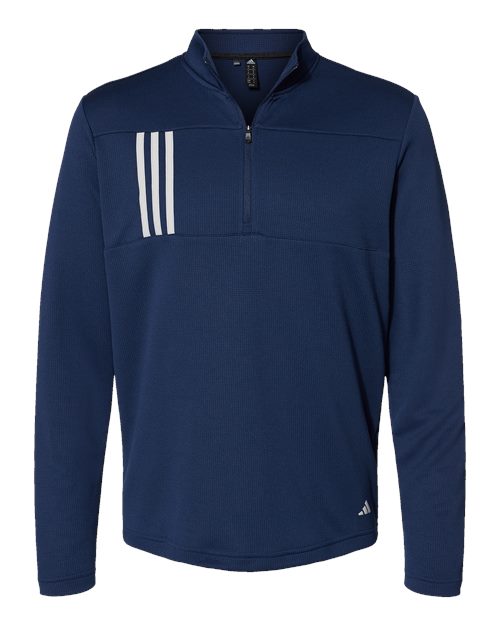 Adidas Men's 3-Stripes Double-Knit Quarter-Zip Pullover - Team Navy Blue/ Grey Two