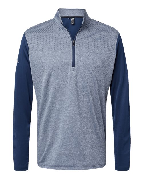 Adidas Men's Ultimate365 Heather Block Print Quarter-Zip Pullover - Collegiate Navy Melange/ Navy/ Grey Three