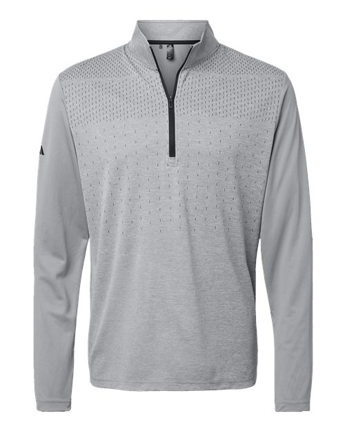 Adidas Men's Ultimate365 Heather Block Print Quarter-Zip Pullover - Grey Three Melange/ Grey Three/ Black