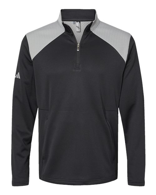 Adidas Men's Textured Mixed Media Quarter-Zip Pullover - Black/ Grey Three