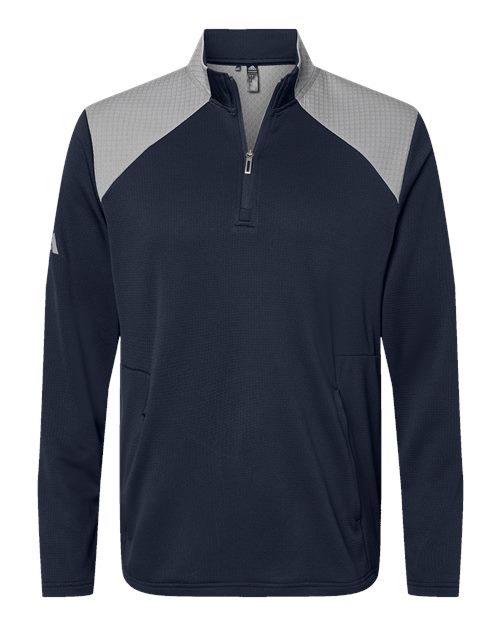 Adidas Men's Textured Mixed Media Quarter-Zip Pullover - Collegiate Navy/ Grey Three