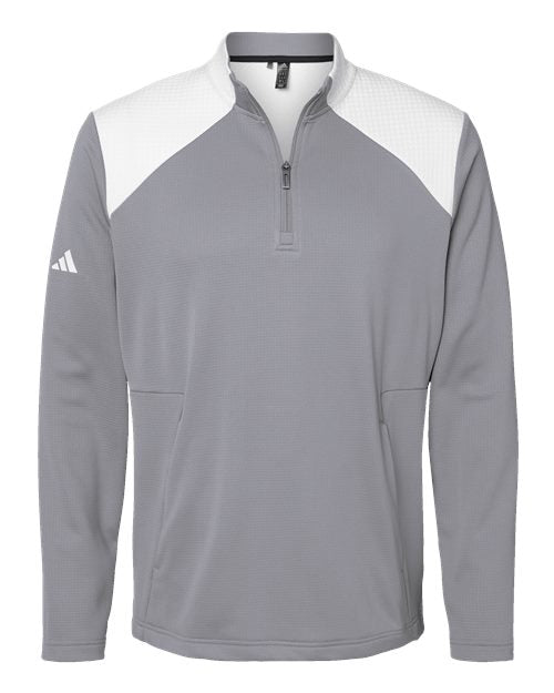 Adidas Men's Textured Mixed Media Quarter-Zip Pullover - Grey Three/ White