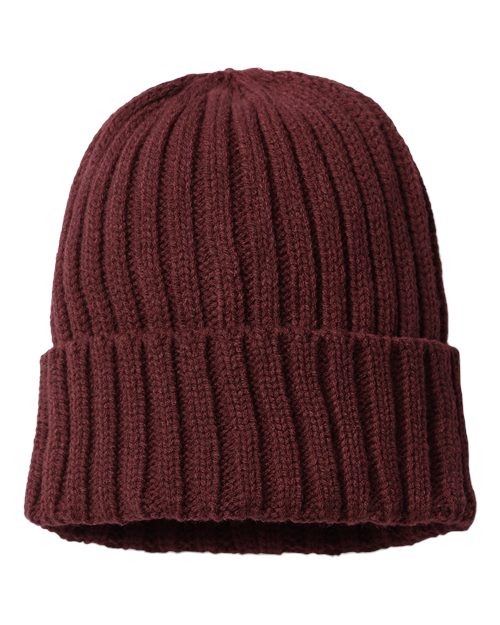 Atlantis Headwear Sustainable Cable Knit Cuffed Beanie - Burgundy