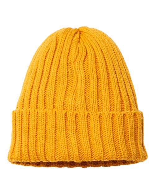Atlantis Headwear Sustainable Cable Knit Cuffed Beanie - Mustard Yellow