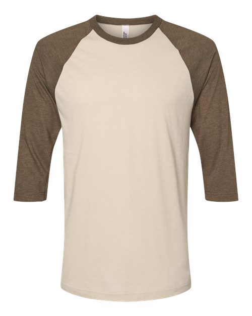 American Apparel Unisex CVC Raglan Tee - Heather Bone/ Heather Army