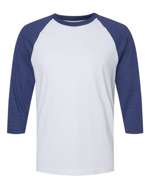 American Apparel Unisex CVC Raglan Tee - White/ Heather Indigo