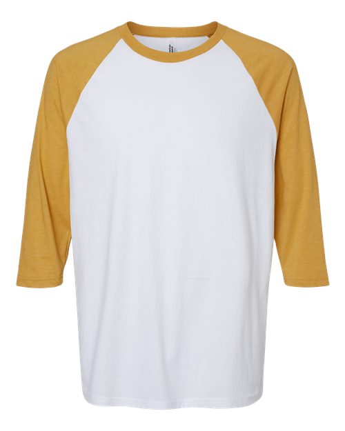 American Apparel Unisex CVC Raglan Tee - White/ Heather Mustard
